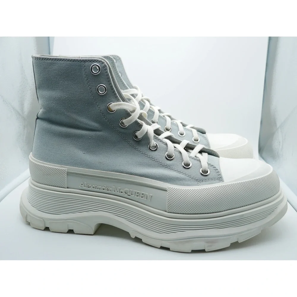 Alexander McQueen Tread Slick High Top Canvas Sneakers Grey 604254 Size 44